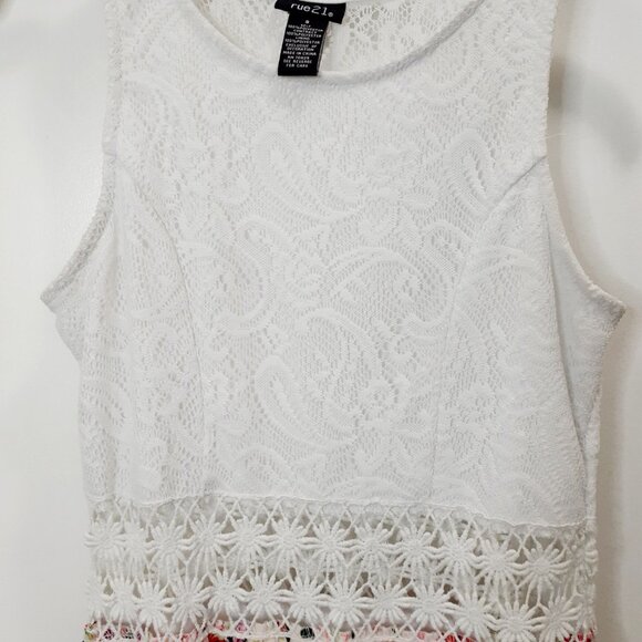 Rue21 Floral Midi Dress Crochet Lace Look Size Small White Pink Sleeveless - Picture 10 of 12
